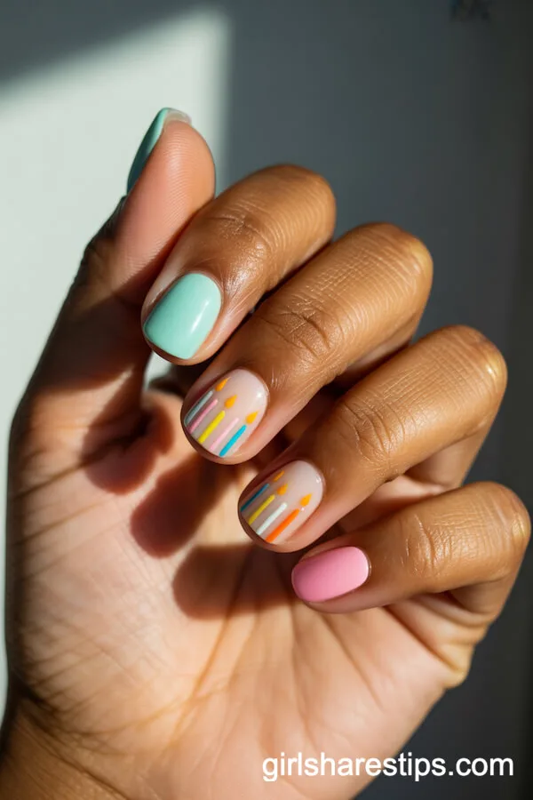 Pastel Candle Square Birthday Nails