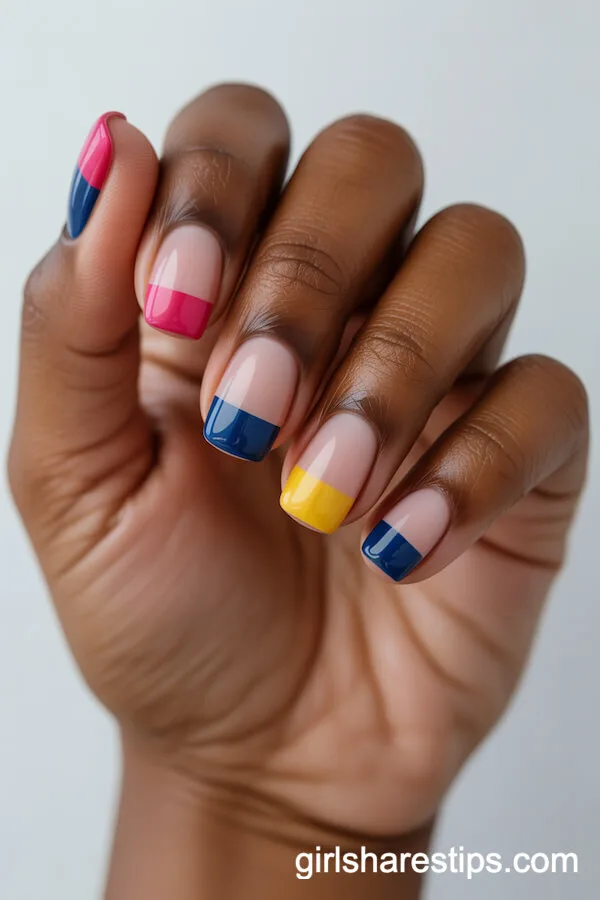 Rainbow French Tip Square Nails