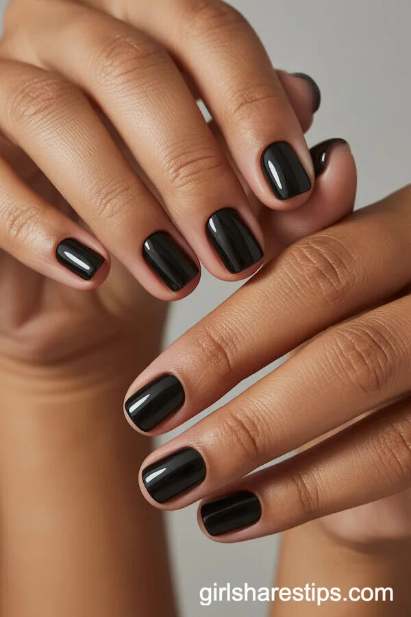 Sleek Glossy Short Black Square Nails