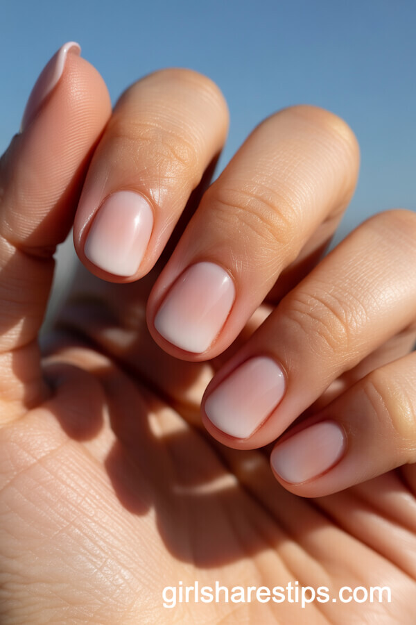 Nude to Pink Ombré Short Nails