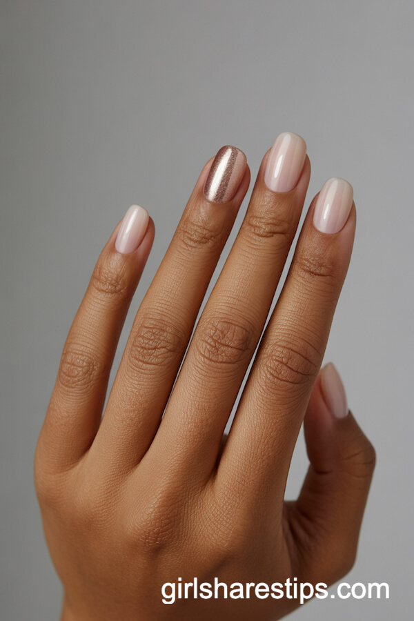 Nude Nails with Champagne Gold Accent