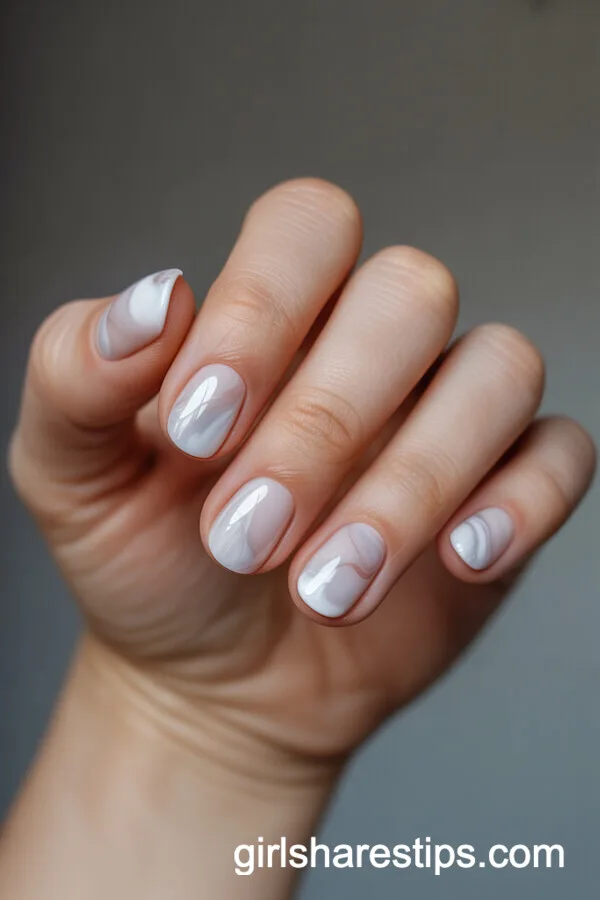Subtle White and Gray Marble Short Nails