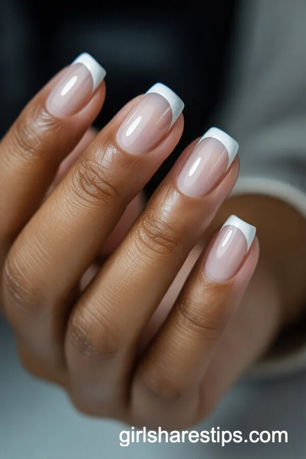 French Manicure with Thin White Tips on Short Nails