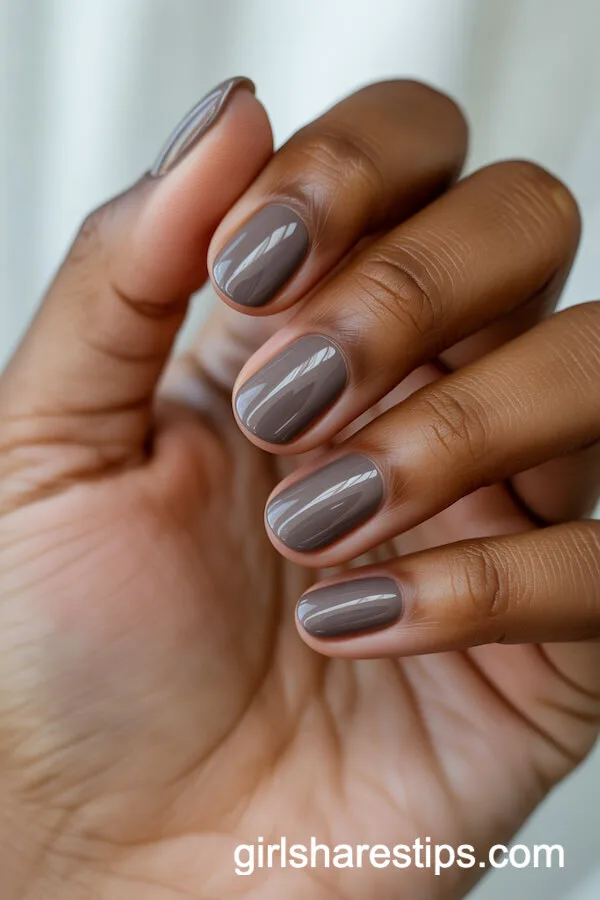 Sophisticated Taupe Short Round Nails