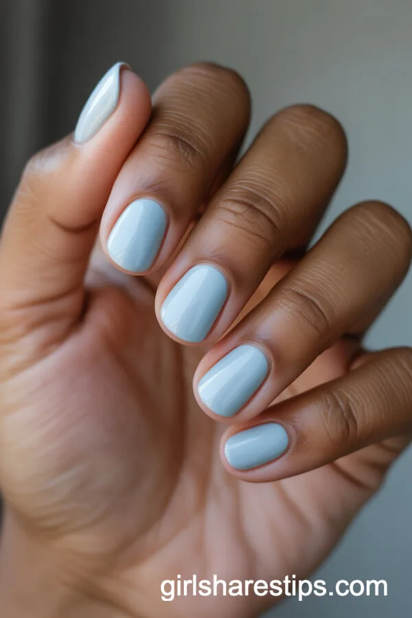 Pastel Baby Blue Short Round Nails