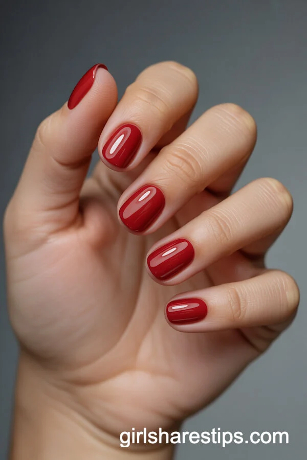 Glossy Red Short Nails Design