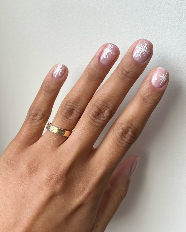 Minimal Snowflake Short Nails in Soft Neutrals