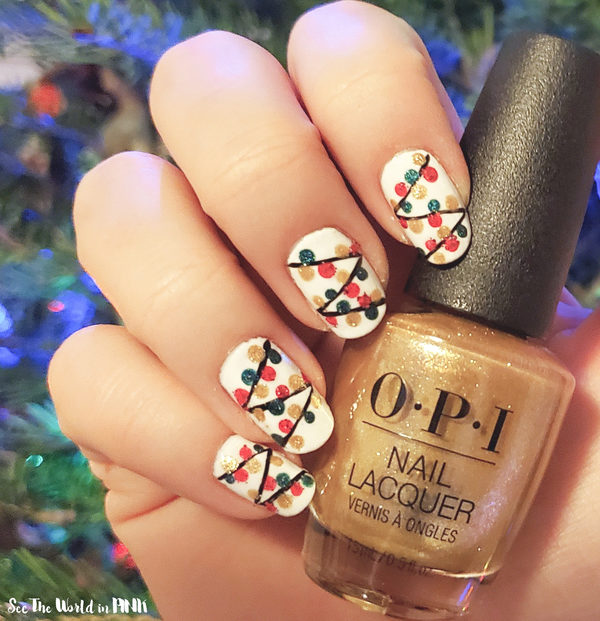Christmas Lights Design on Short Nails