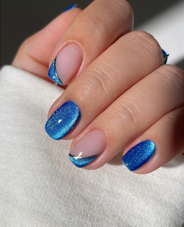 Sparkly Blue French Tips for Winter Nights