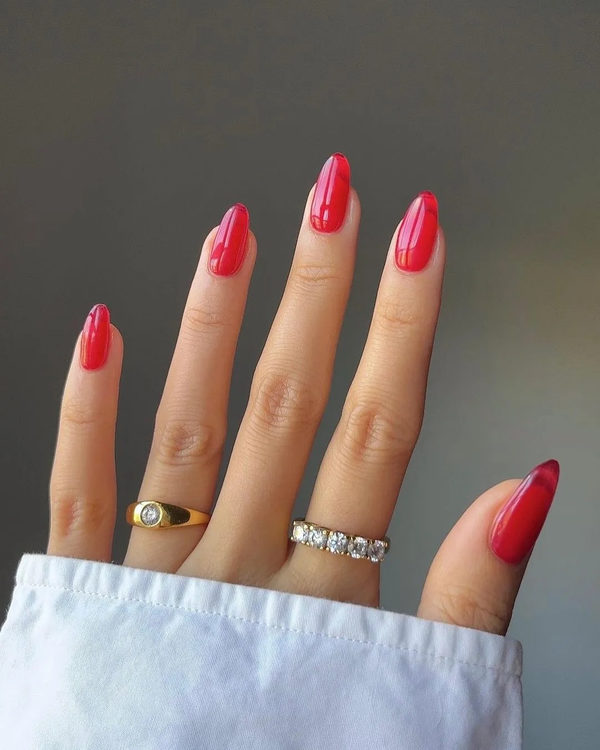 Classic Red Glossy Short Nails for December