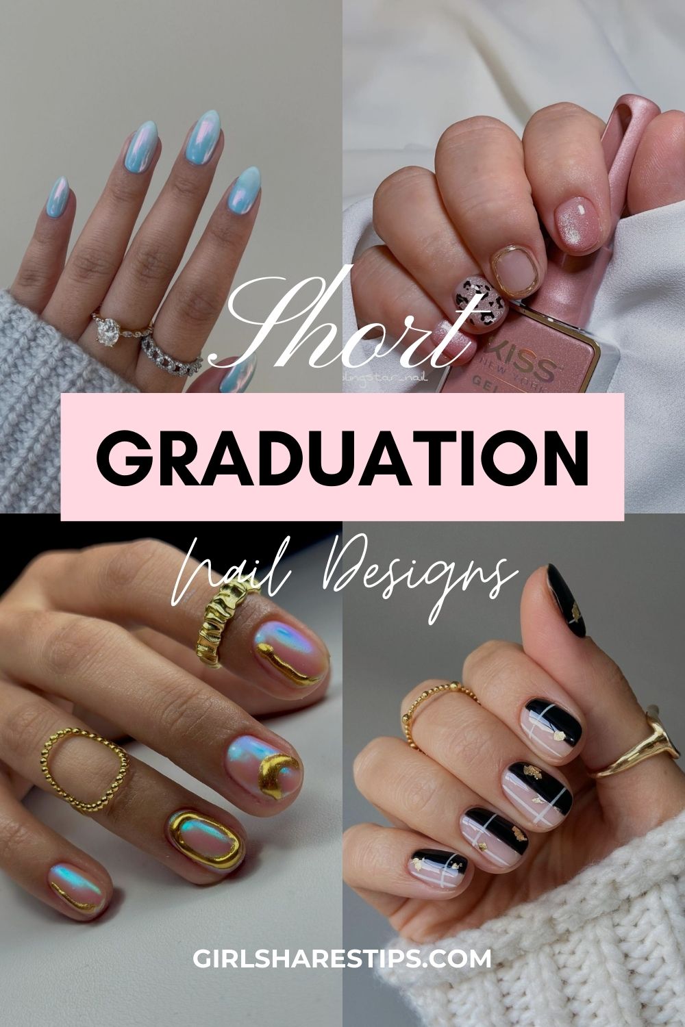 trendy short graduation nail designs collage