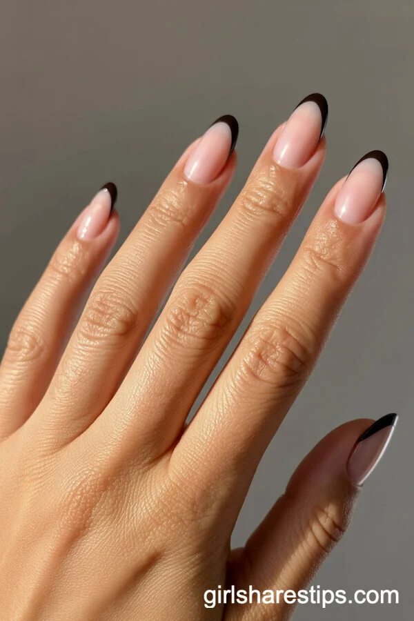 Clear Almond Nails with Ultra Thin Black French Tip