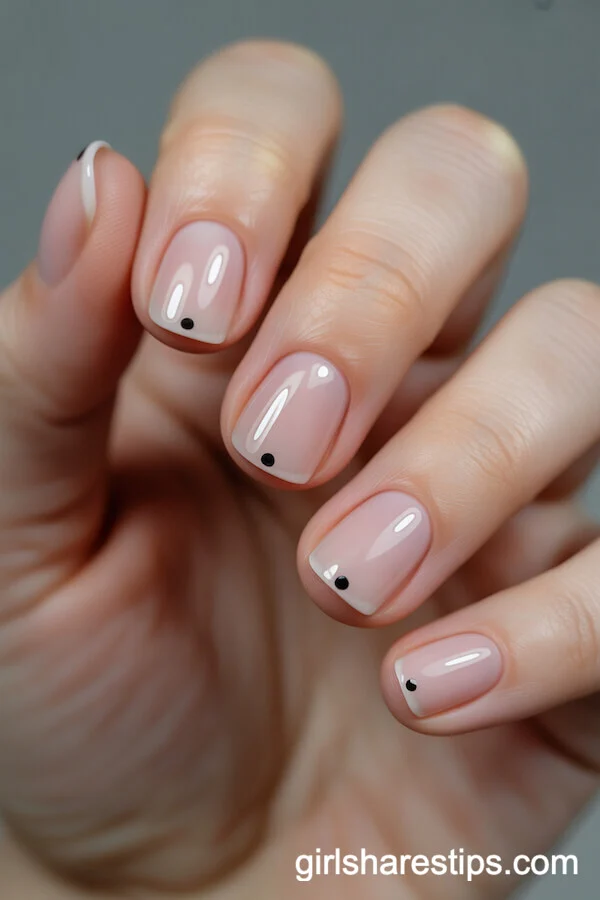 Sheer Pink Square Nails with Tiny Black Dot