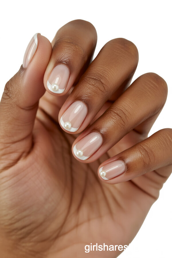 Sheer Oval Nails with Tiny Pearl Embellishments
