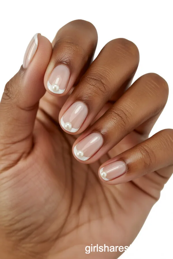 Sheer Oval Nails with Tiny Pearl Embellishments