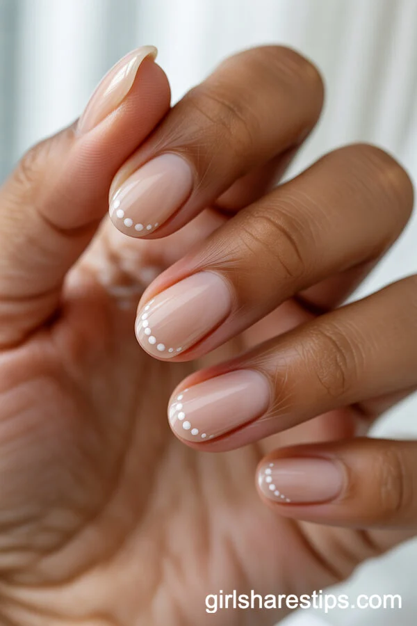Nude Oval Nails with Fading White Dots