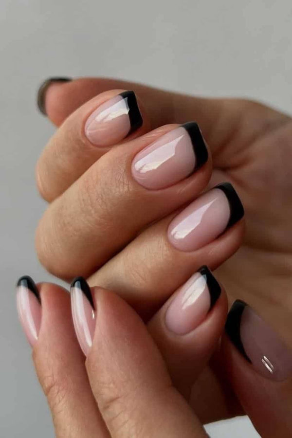 Short Black French Tip Nails for November