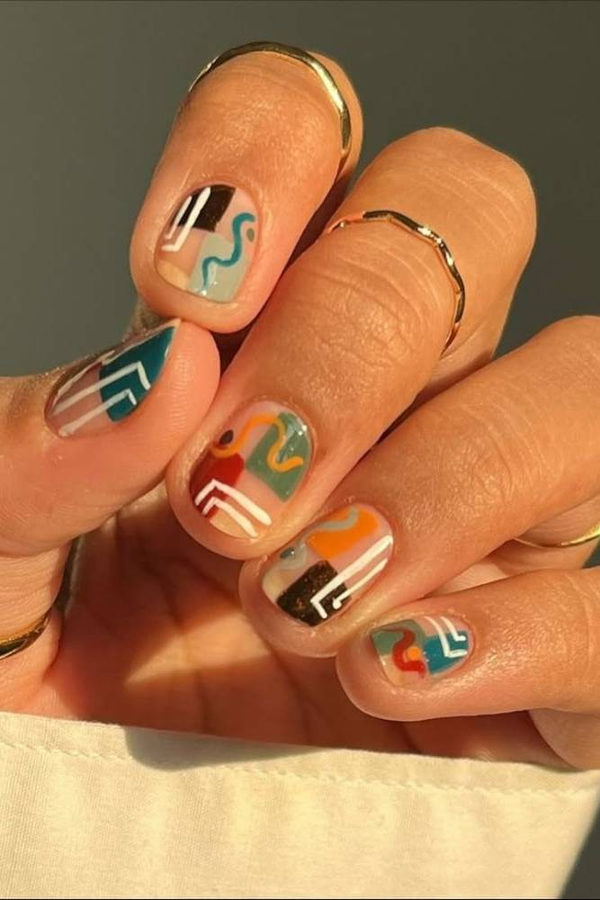 Colorful Abstract Short Nail Art Ideas