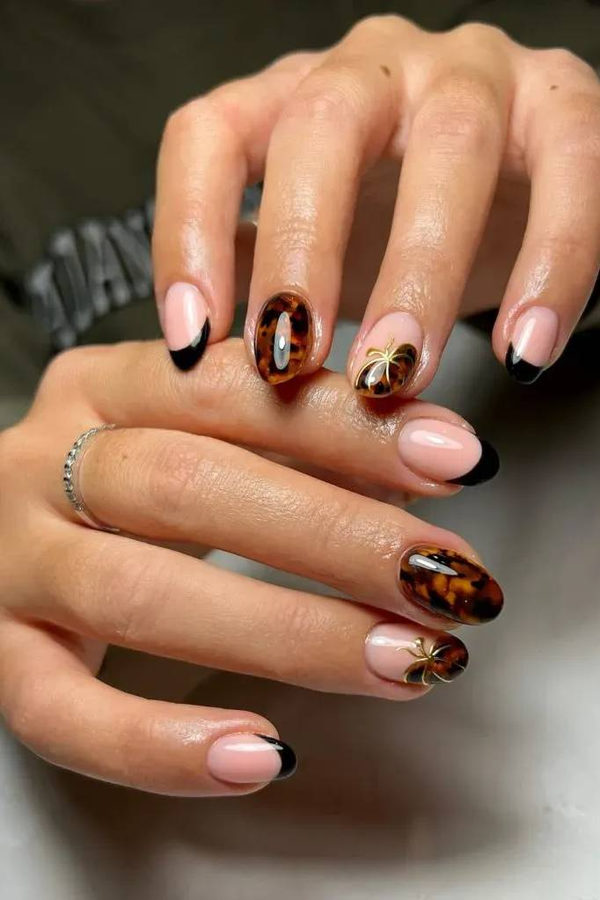 Tortoiseshell French Tip Short Nails