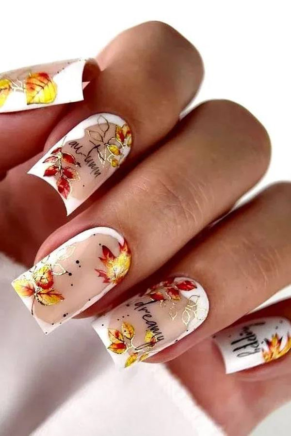 Fall Leaf Art Short Nails