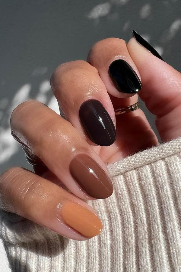 Short Neutral Mix-and-Match Brown November Nails