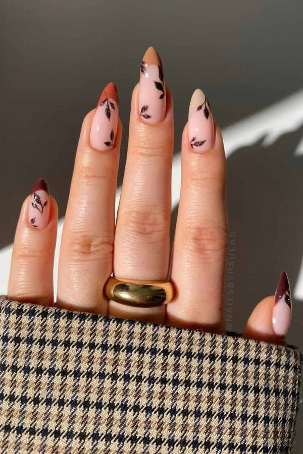 Almond French Leaf Short Nail Ideas