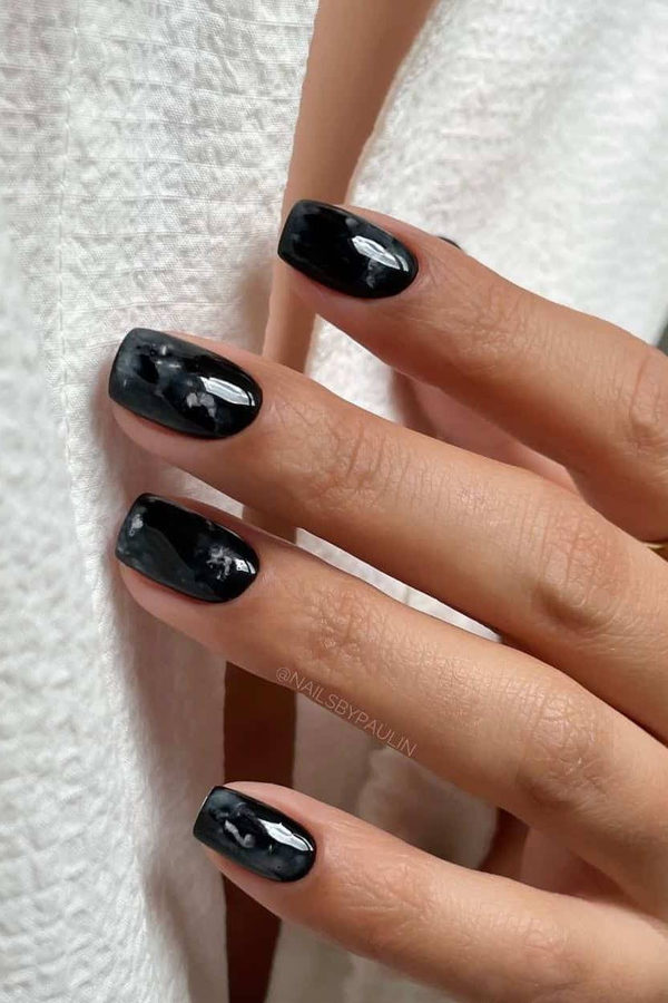 Black Marble Short November Nails