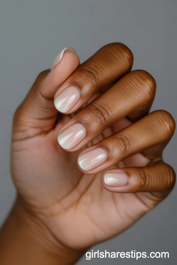 Soft Ombre Short Nude Nails with Textured Finish
