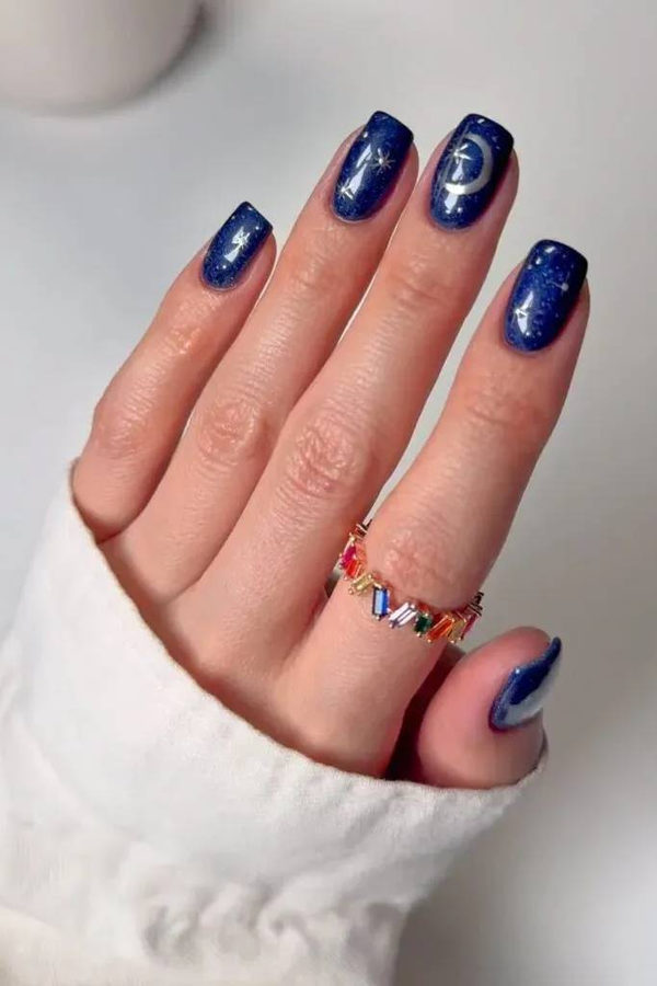 Sheer Nude Short Nails with Burnt Orange Polka Dots
