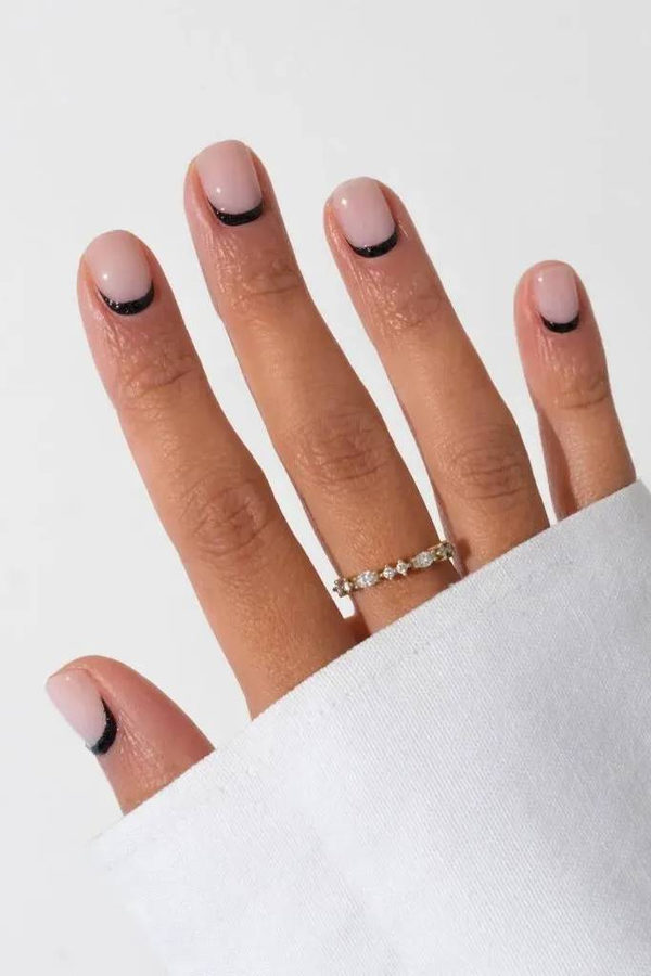 Soft Pink Short Nails with Tiny Silver Dots