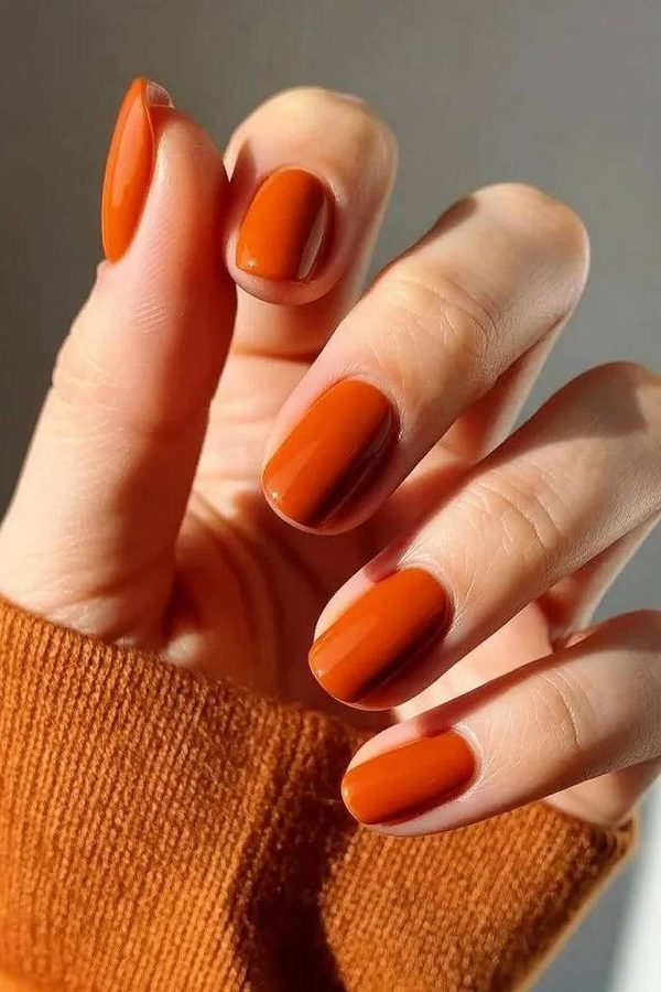 Halloween Pumpkin French Tip Short Nails with Orange Glitter Accent