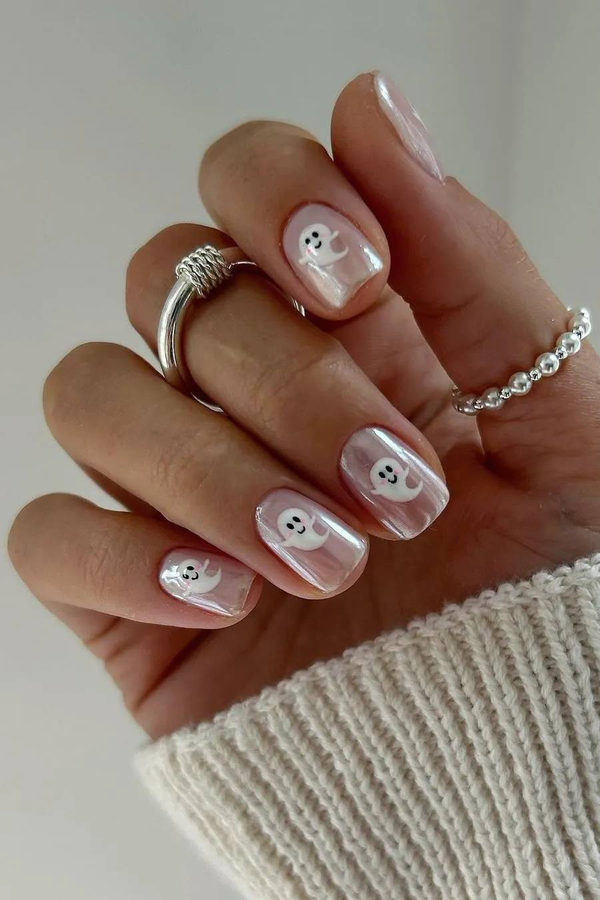 Burgundy Celestial Halloween Short October Nails
