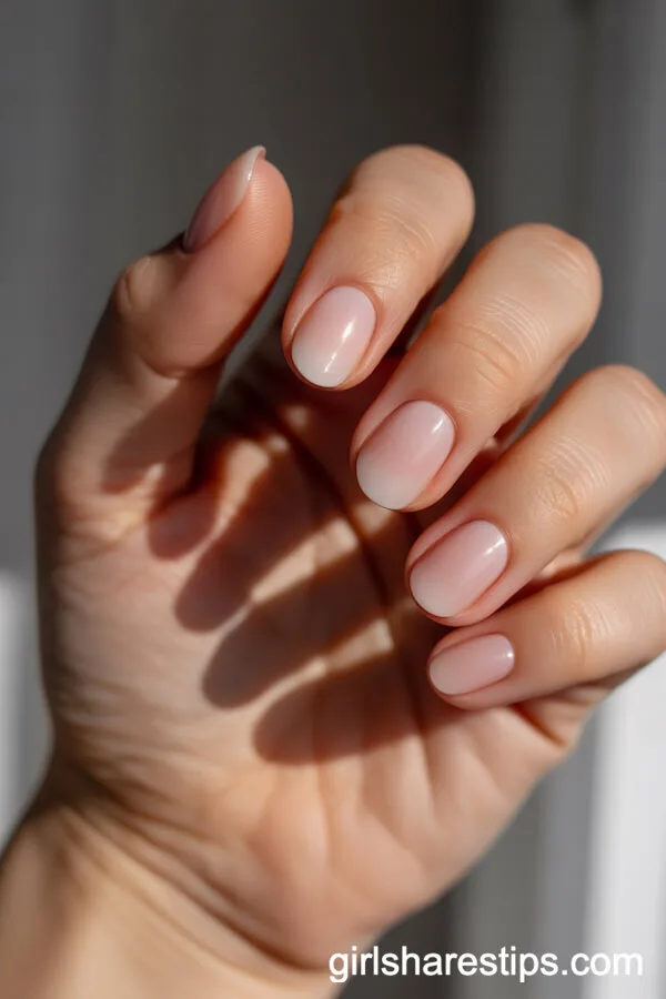 Soft Pink Ombre Gradient on Short Oval Nails