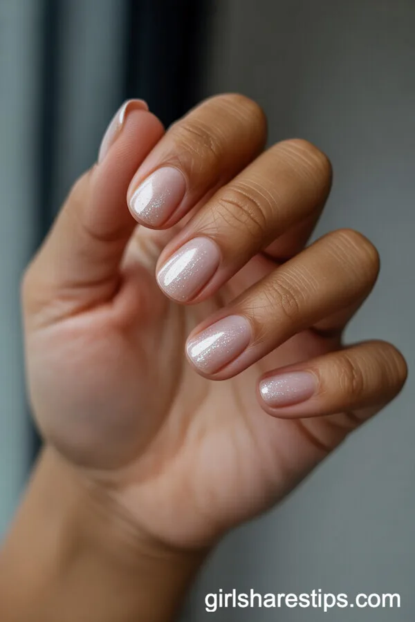 Milky Pink Square Nails with Subtle Glitter Finish