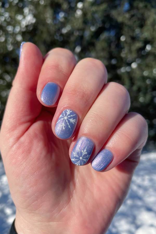 Shimmery Blue Snowflake Nails