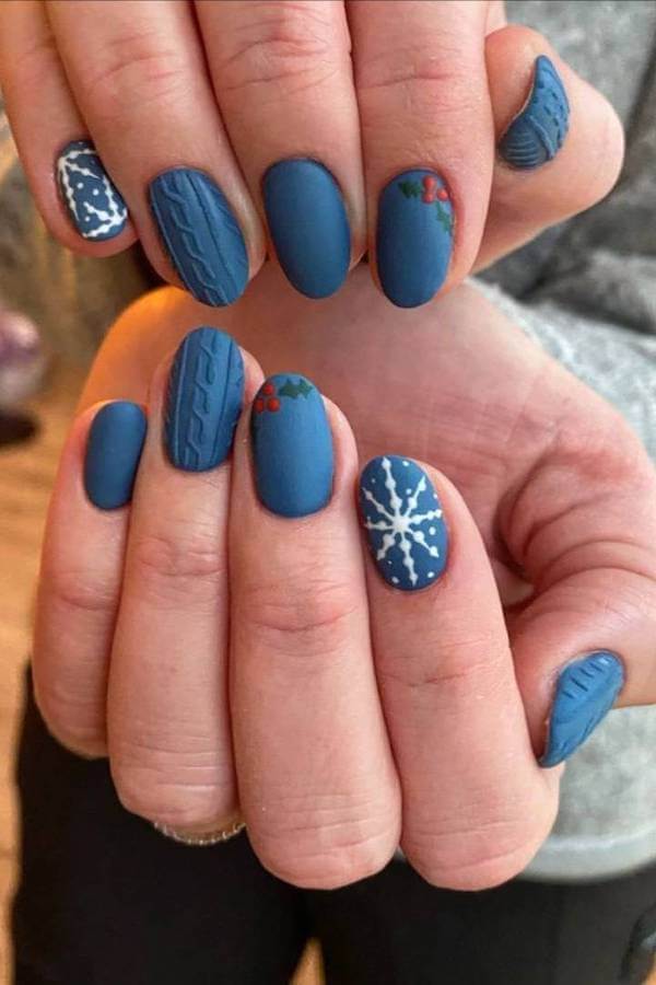 Matte Blue Snowflake Nails