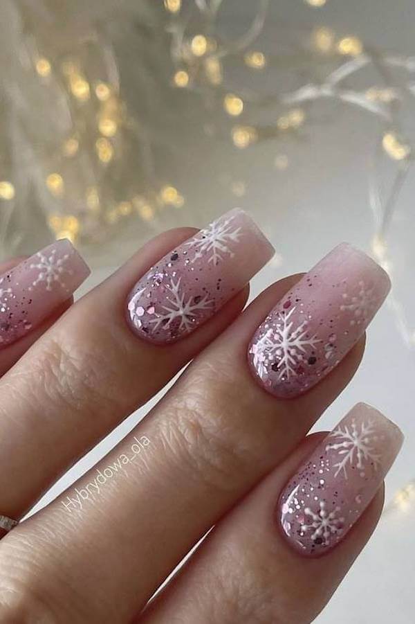 Glitter Ombre Snowflake Nails