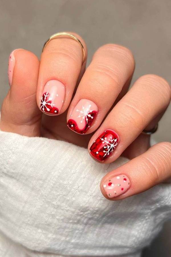 Red Ombre Snowflake Nails