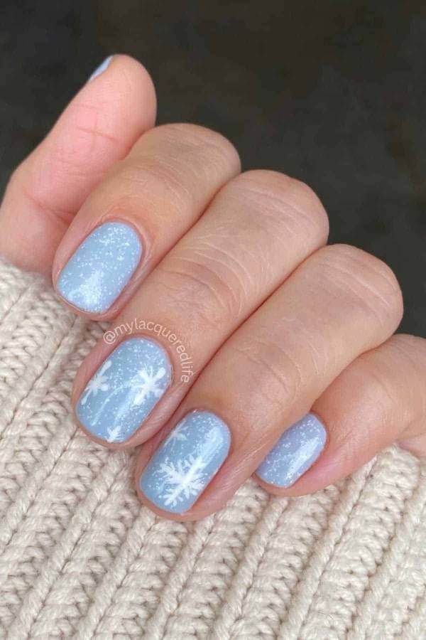Baby Blue Winter Snowflake Nails