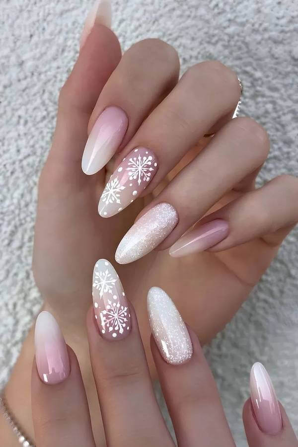 Pink Ombre Snowflake Nails
