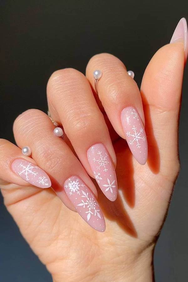 Classic Pink Snowflake Nails