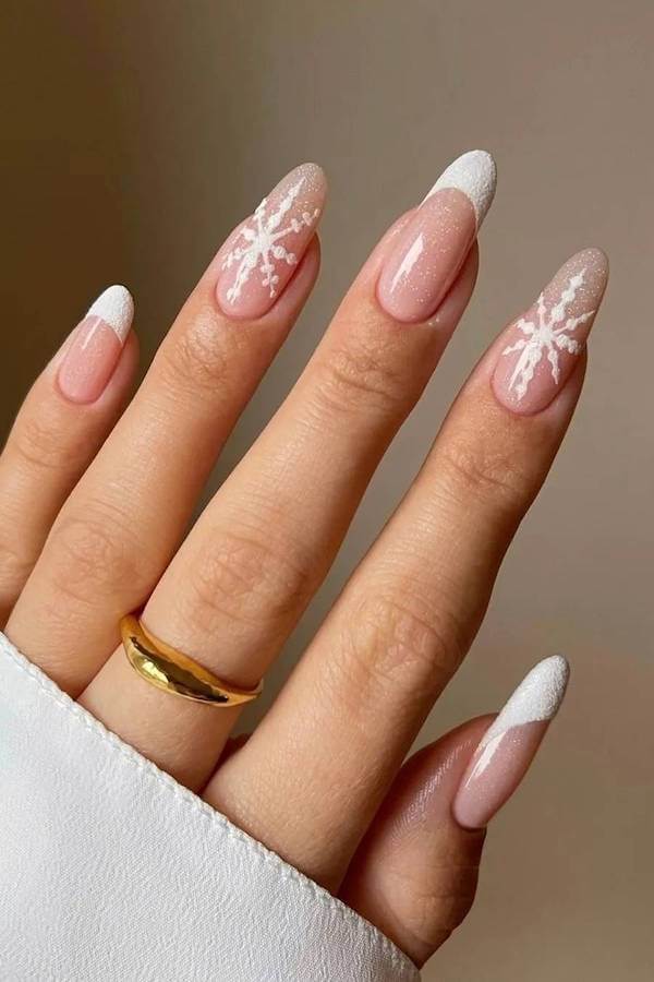 White French Snowflake Nails