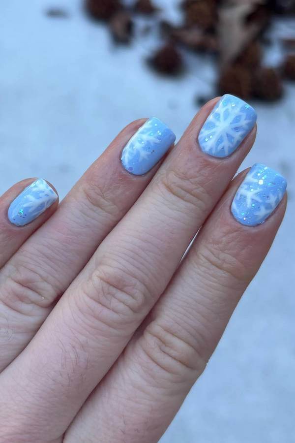 Light Blue Snowflake Nail Art