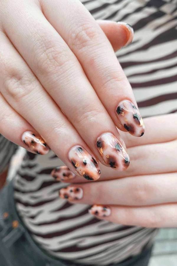 Gold Flecked Tortoise Shell Nails