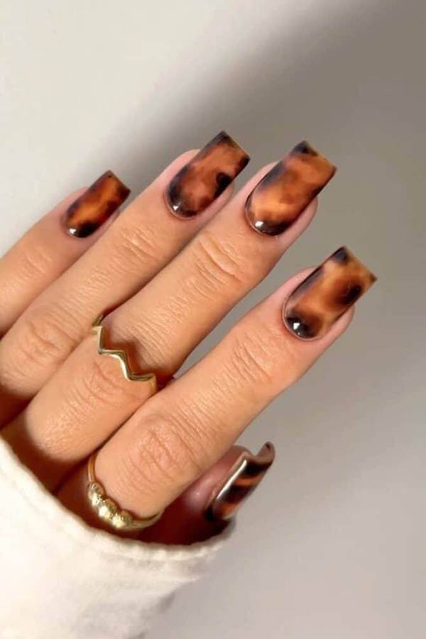 Glossy Square Tortoise Shell Nails