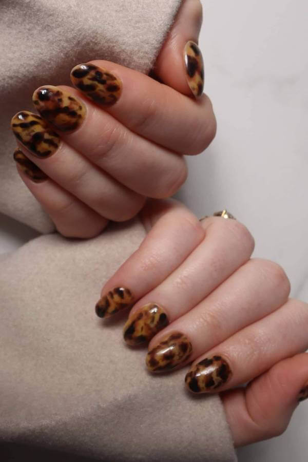 Glossy Rounded Tortoise Shell Nails