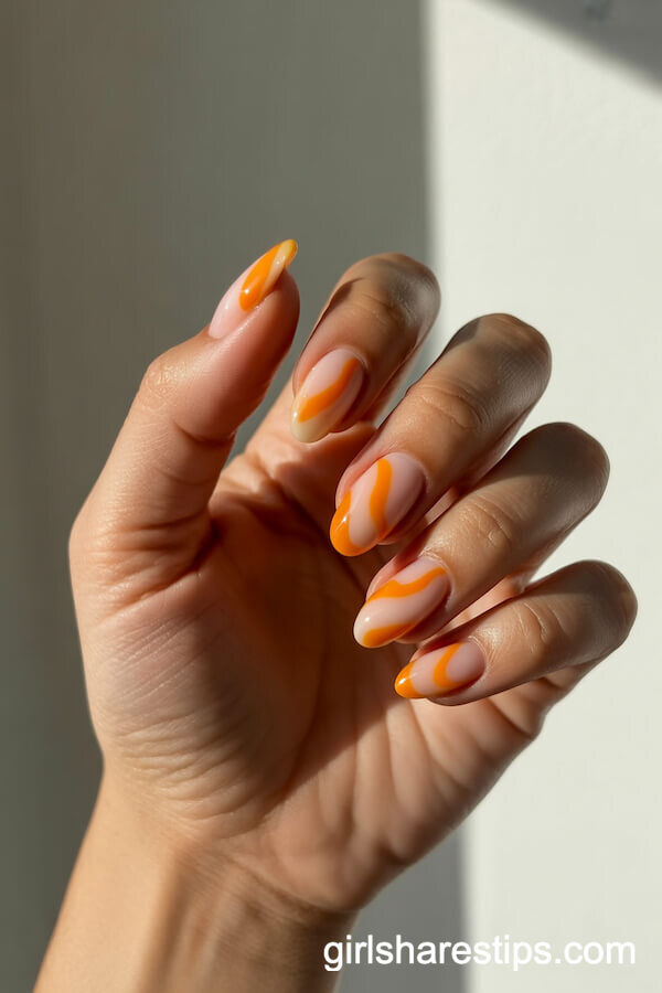 Orange and White Swirled Creamsicle Nails