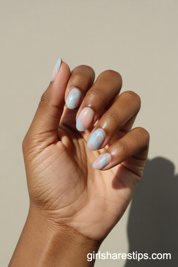 Pastel Blue and Pink Tie-Dye Nails