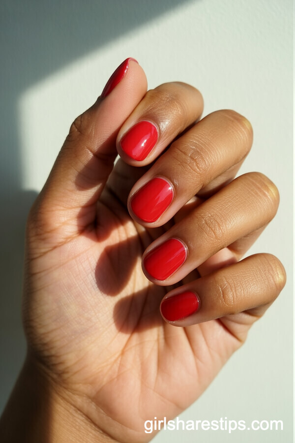 Glossy Vacation Red Classic Round Nails