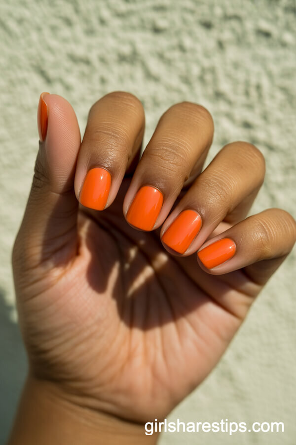 Vibrant Sunset Orange Short Square Nails